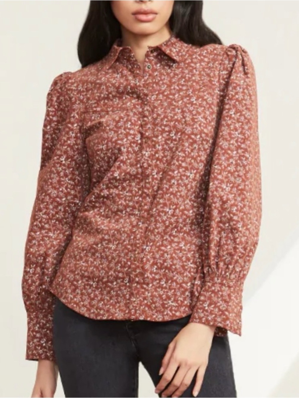 Veronica Beard Moore Floral Printed Corduroy Shirt Medium Nutmeg Fall Autumn